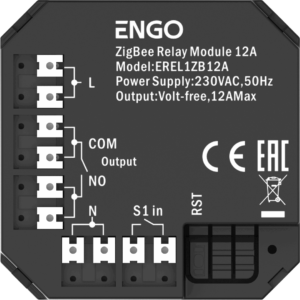 EREL1ZB12A ZigBee Smart Relay, 1x12A, NO-COM išvestis