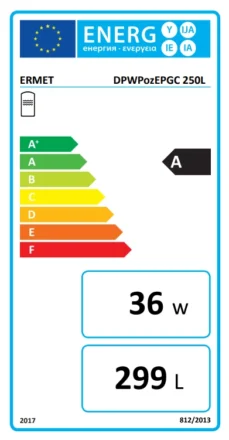 ERMET Horizontalus dviejų apvalkalų vandens šildytuvas (be ECO odos) 250ltr energinė etiketė