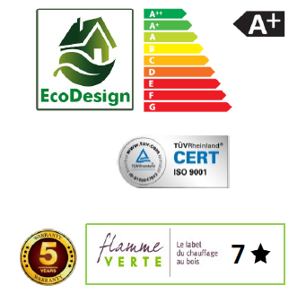 Malkinė krosnelė Denia Panoramic Wall 9kW etiketė