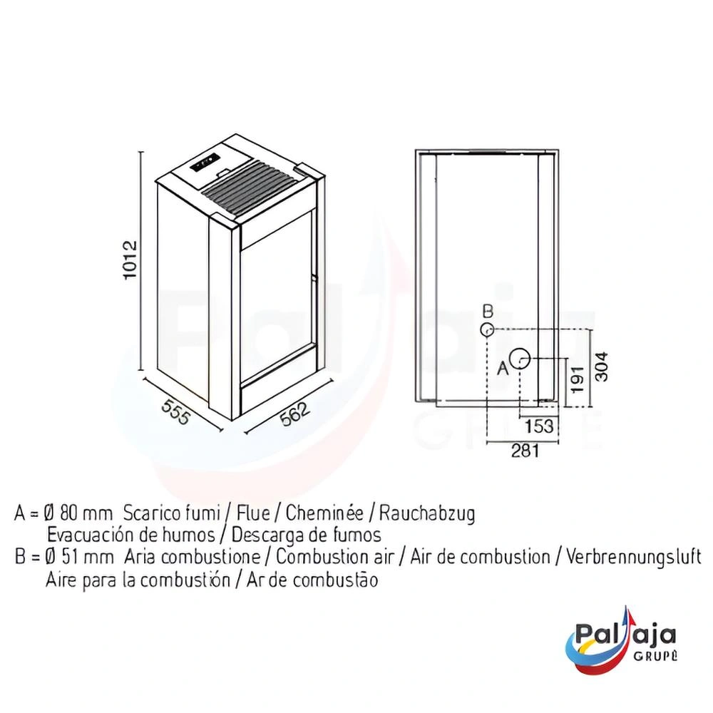 Granulinė krosnelė Barbara 11kW matmenys