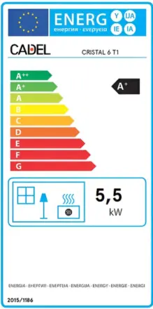 Granulinė krosnelė Cristal 6 energijos etikete