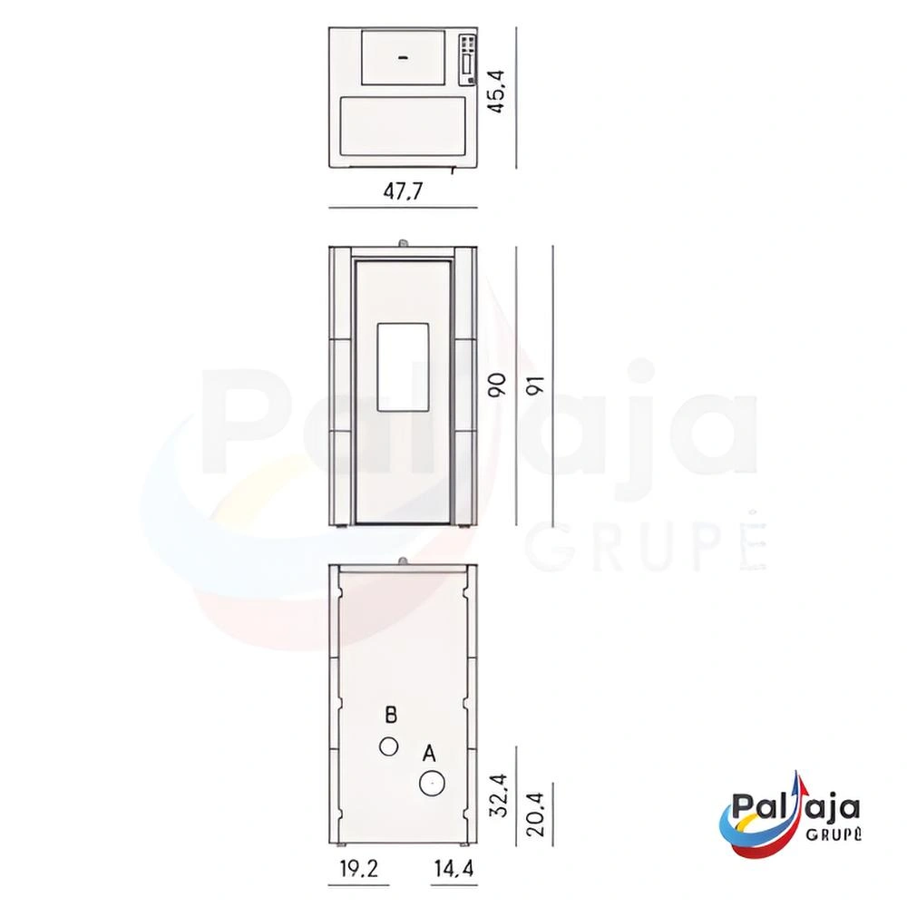 Granulinė krosnelė Cristal 7 matmenys