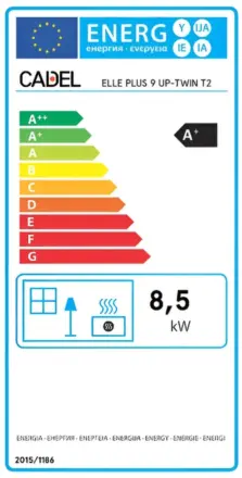 Granulinė krosnelė Elle Plus 9 Up-Twin energine etikete