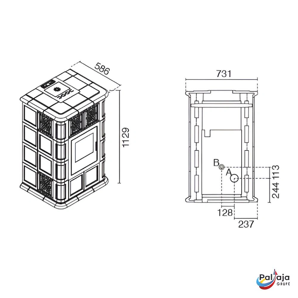 Granulinė krosnelė EvaCalor MARIA 12.5kW matmenys