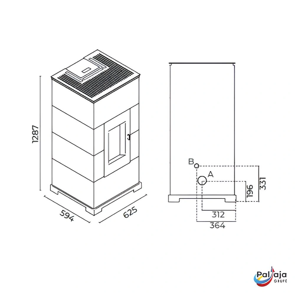 Granulinė krosnelė EvaCalor MAURA 10kW matmenys