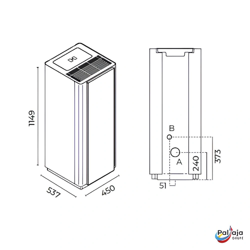 Granulinė krosnelė EvaCalor QUADRA 11, 10kW matmenys