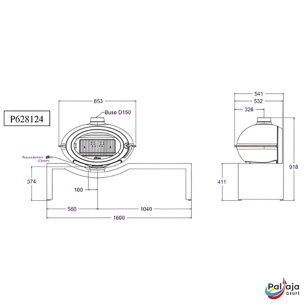 Ketinė krosnelė Invicta Brio ant suoliuko 7kW matmenys