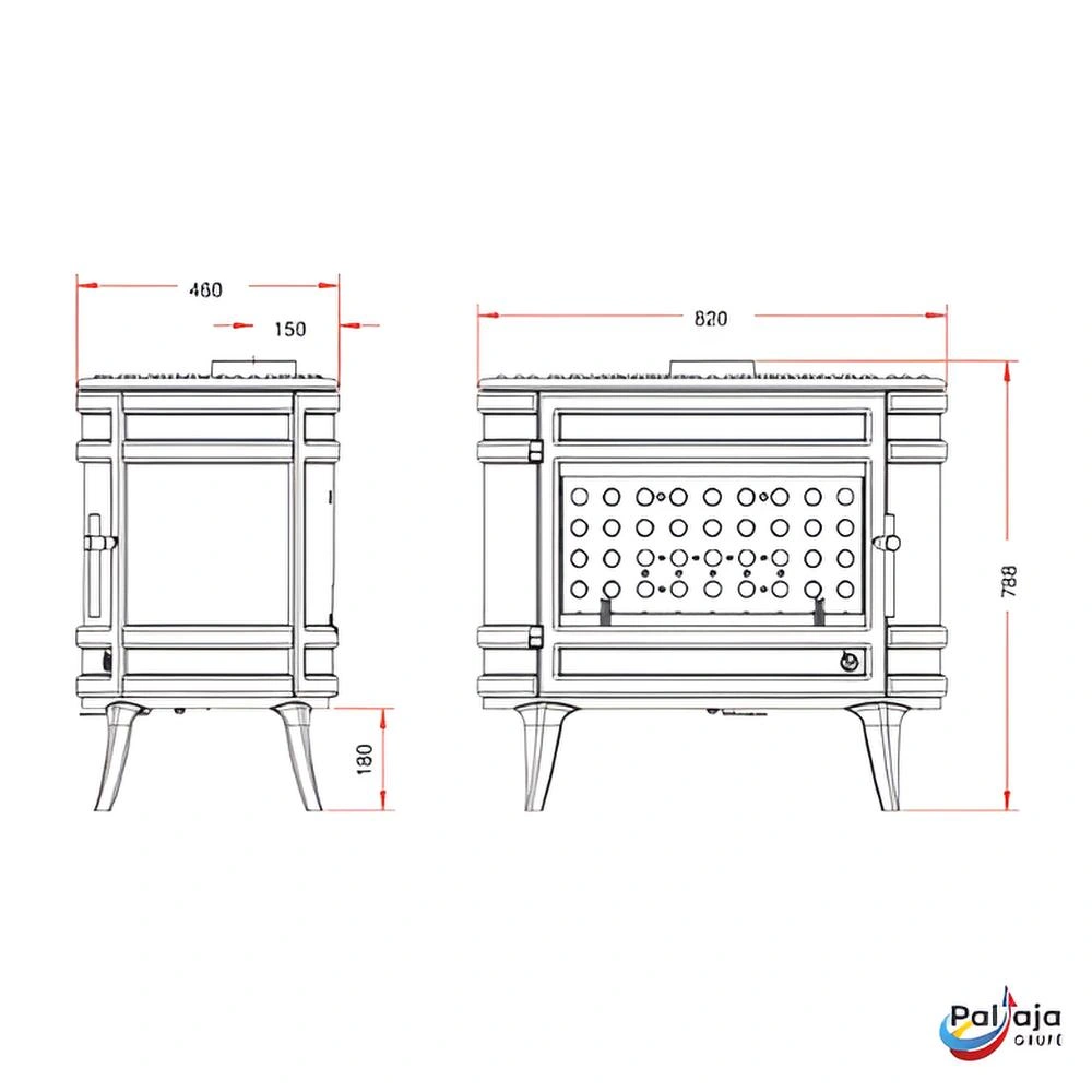 Ketinė krosnelė Invicta Mandor 12kW matmenys