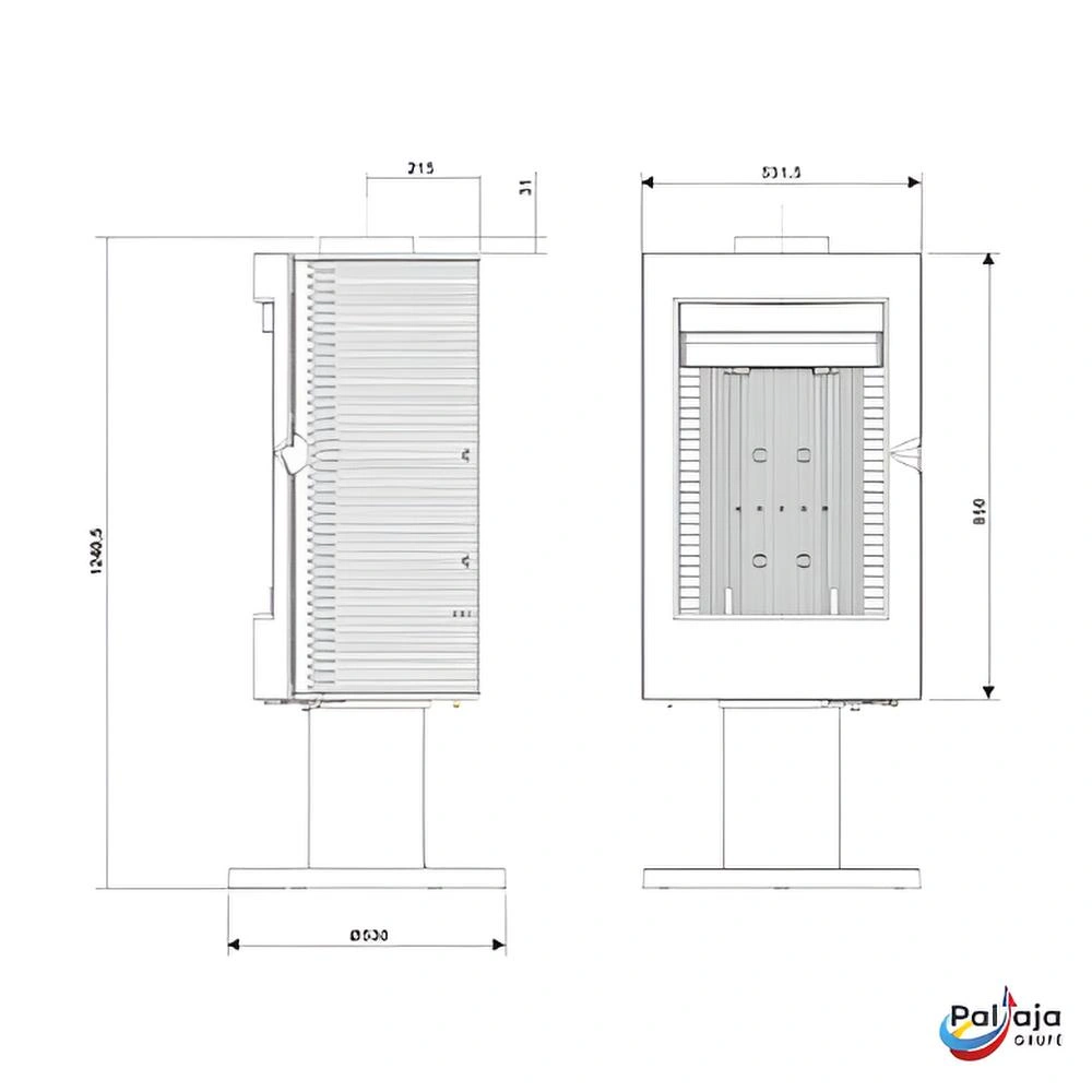 Ketinė krosnelė Invicta Pharos 12kW matmenys
