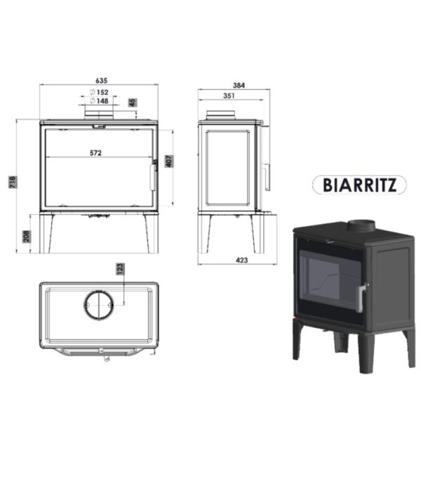 Malkinė krosnelė Lacunza Biarritz 9kW brėžiniai