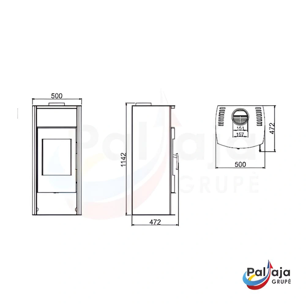 Malkinė krosnelė Ecoforest Danubio matmenys