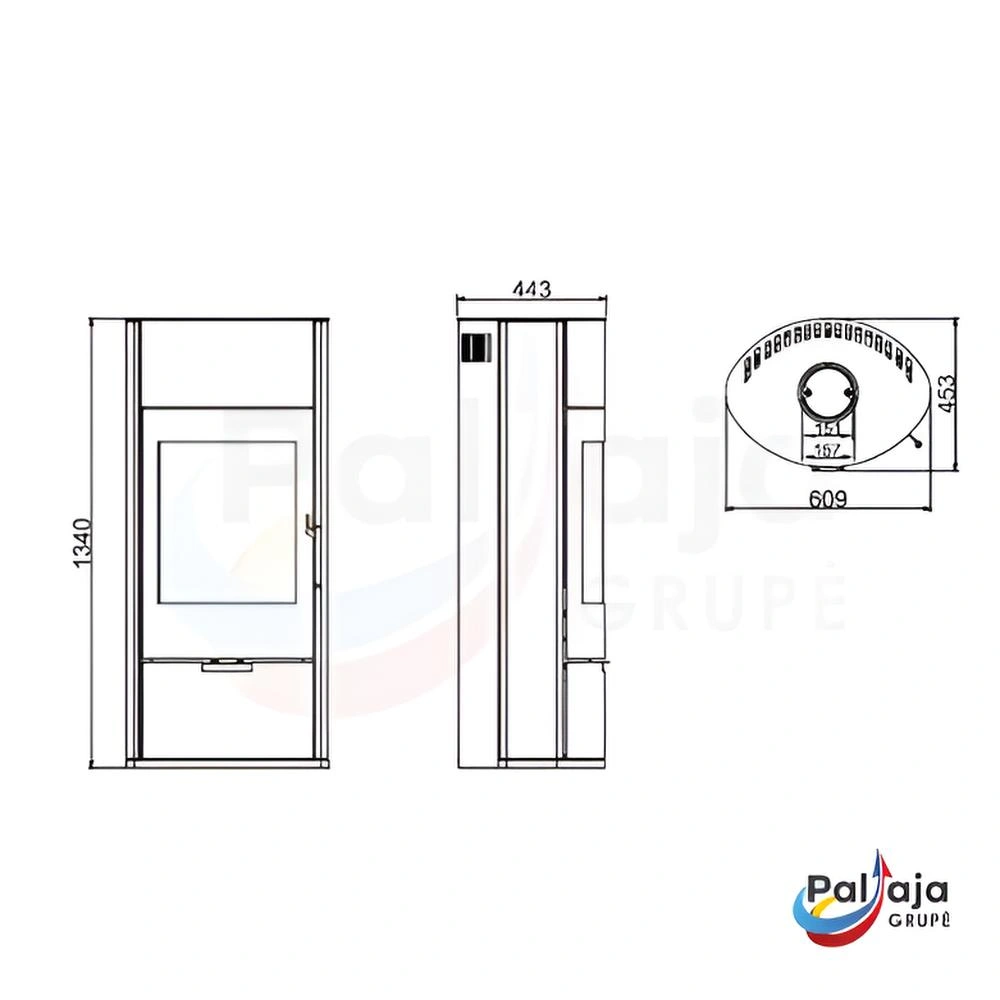 Malkinė krosnelė Ecoforest Elba matmenys