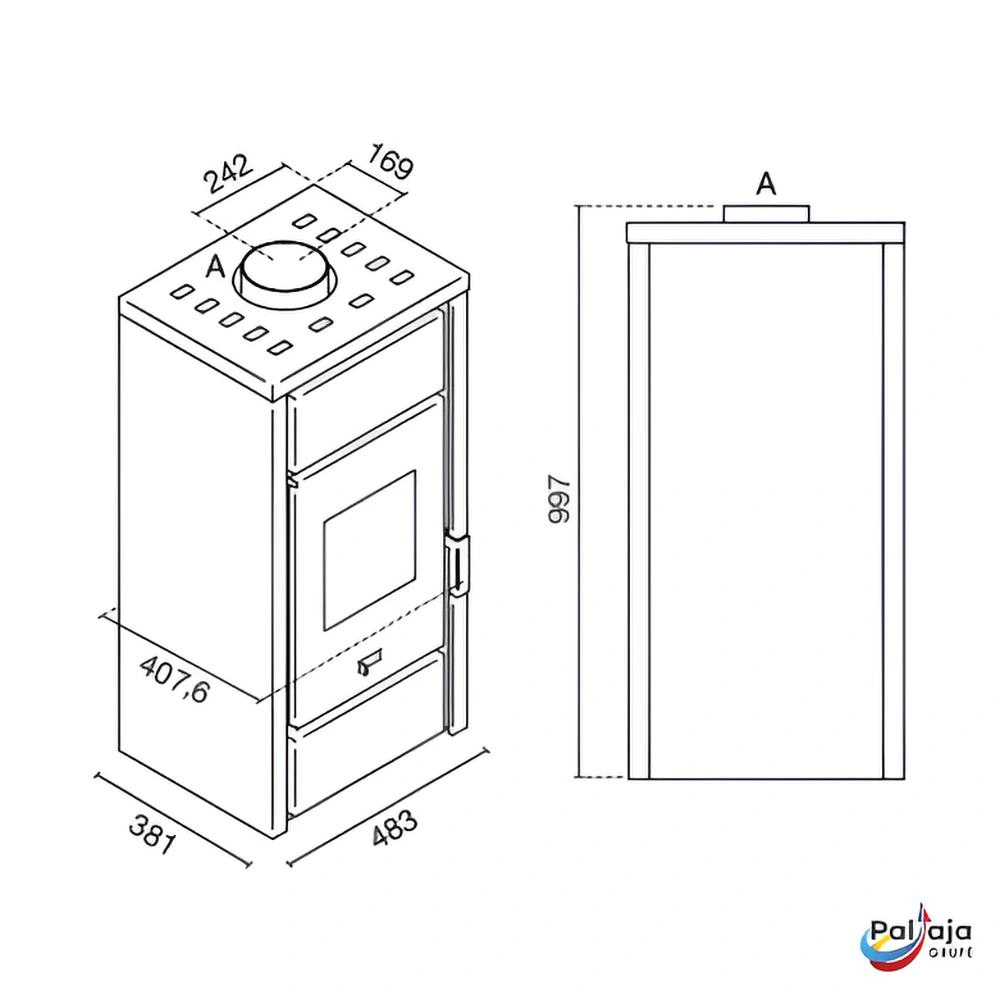 Malkinė krosnelė EvaCalor ESTER 6kW matmenys