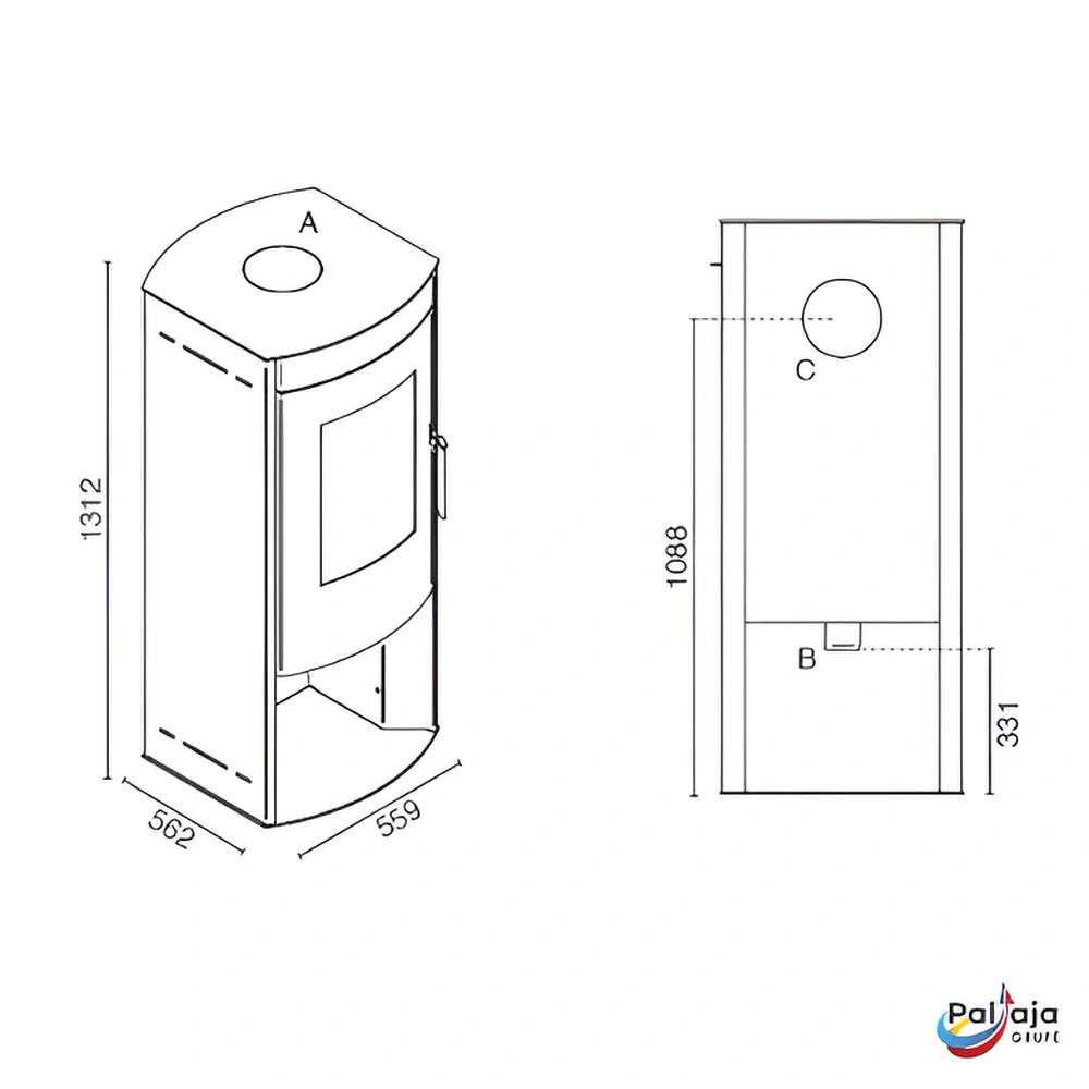 Malkinė krosnelė EvaCalor MARGHERITA 10.5kW matmenys