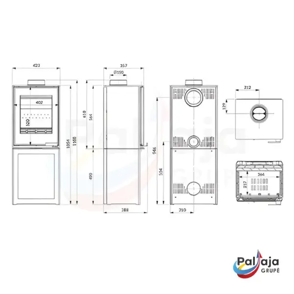 Malkinė krosnelė KAWMET HARITA S15i L-BOX Decor ECO matmenys