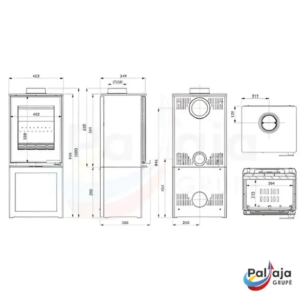 Malkinė krosnelė KAWMET HARITA S15i S-BOX Decor ECO matmenys