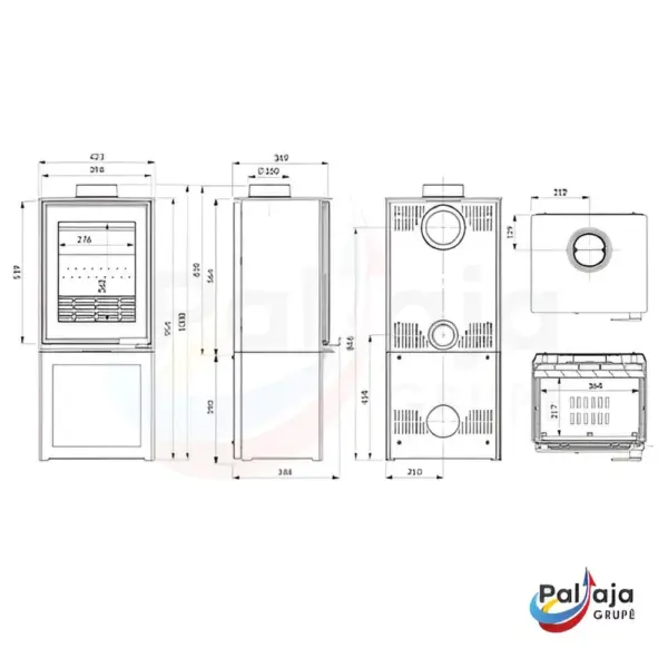 Malkinė krosnelė KAWMET HARITA S15i S-BOX ECO matmenys