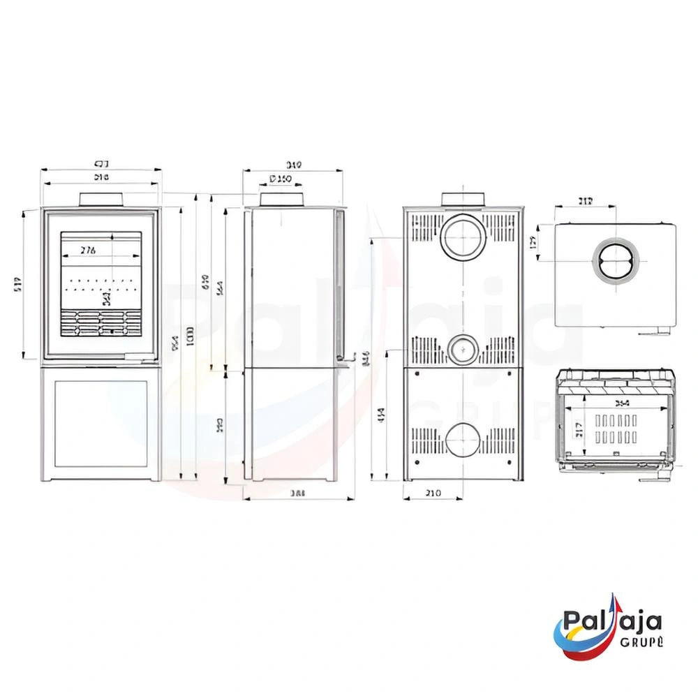 Malkinė krosnelė KAWMET HARITA S15i S-BOX ECO matmenys
