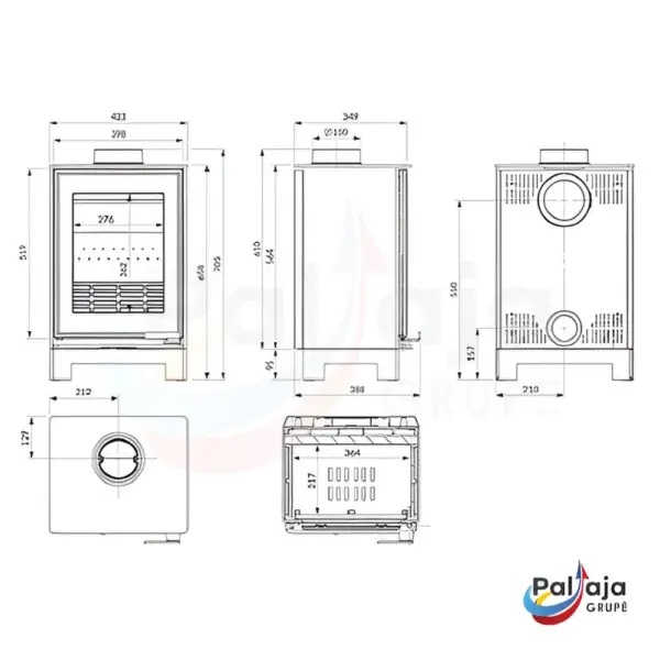 Malkinė krosnelė KAWMET HARITA S15v Basic ECO matmenys