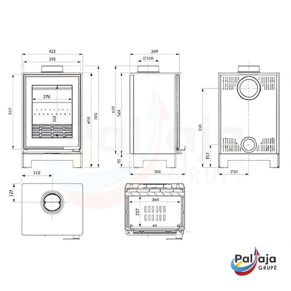 Malkinė krosnelė KAWMET HARITA S15v Basic ECO matmenys