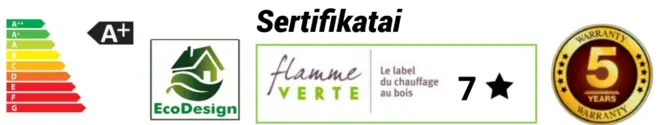 Malkinė krosnelė Kunst Ebano 8.9 kW sertifikatai