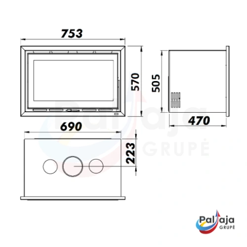 Malkinė krosnelė Kunst I-70 7.2 kW matmenys