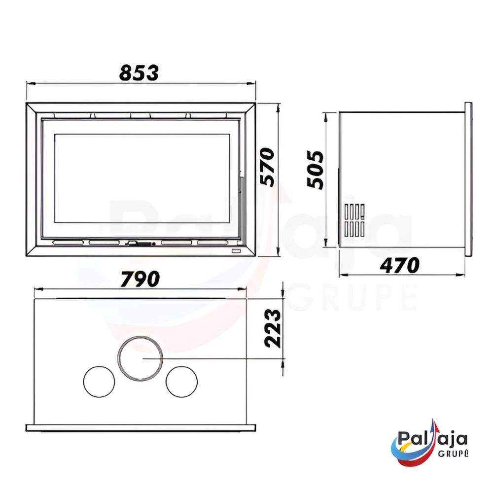 Malkinė krosnelė Kunst I-80 7.2 kW matmenys