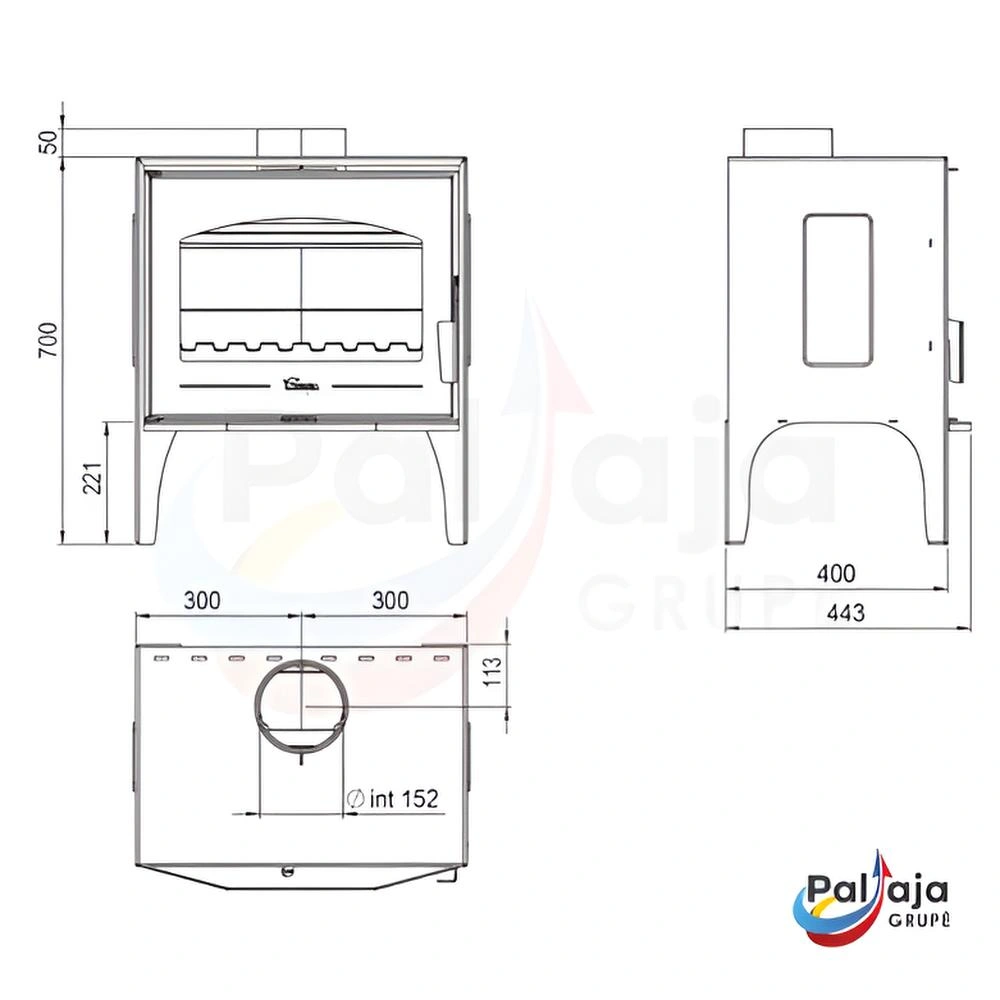 Malkinė krosnelė Lacunza Calpe matmenys