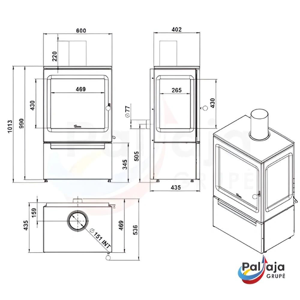 Malkinė krosnelė Lacunza Garde matmenys