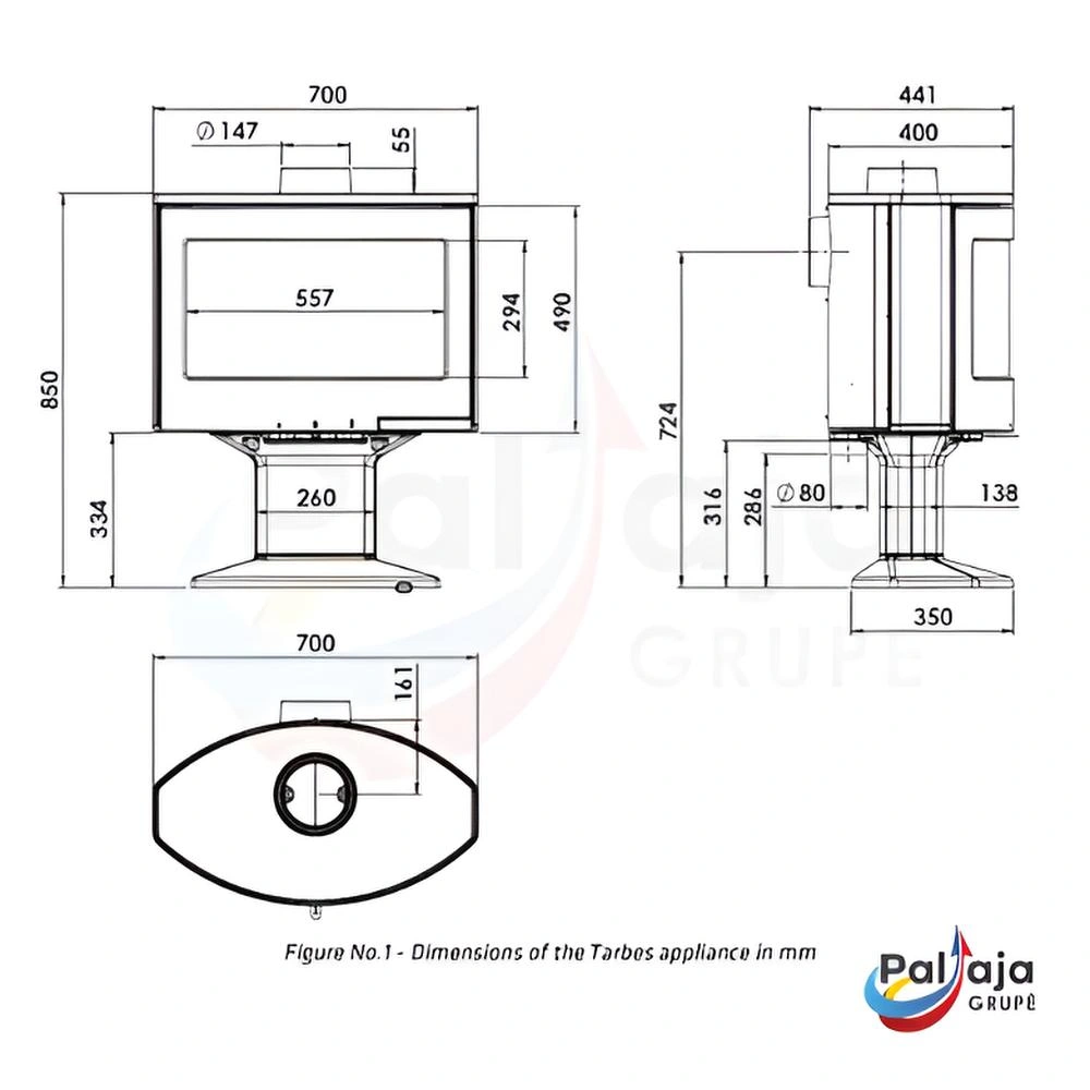 Malkinė krosnelė Lacunza Tarbes matmenys