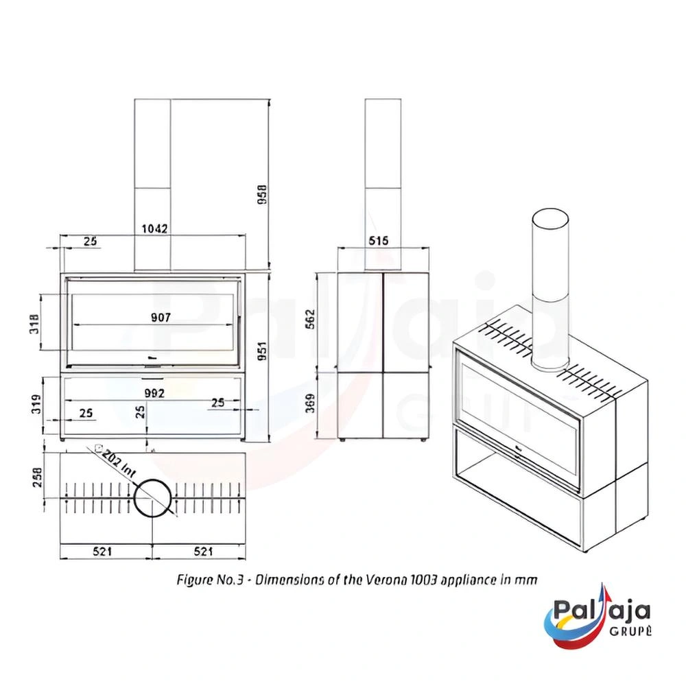 Malkinė krosnelė Lacunza Verona 1003 matmenys