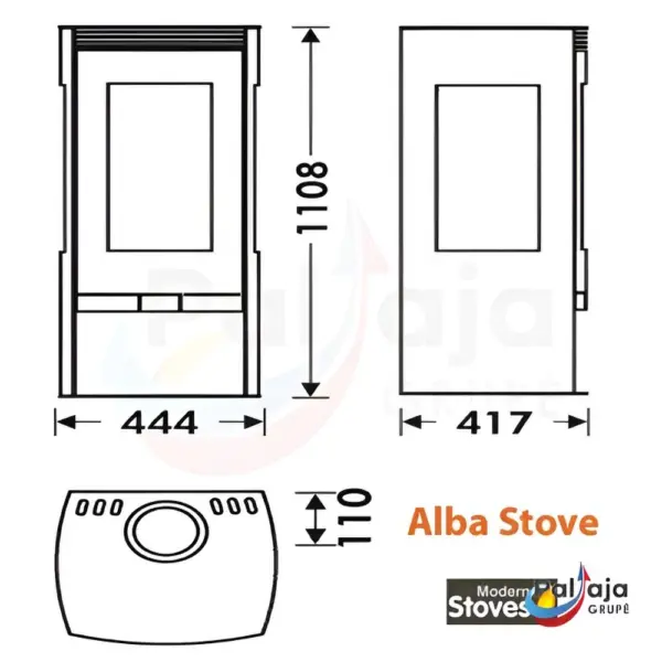 Malkinė krosnelė Panadero Alba 9,5kW matmenys