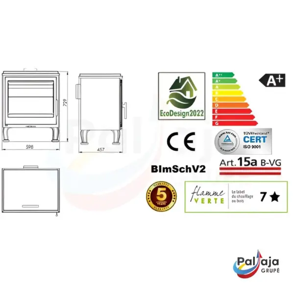 Malkinė krosnelė Panadero Aube 7.1kW matmenys
