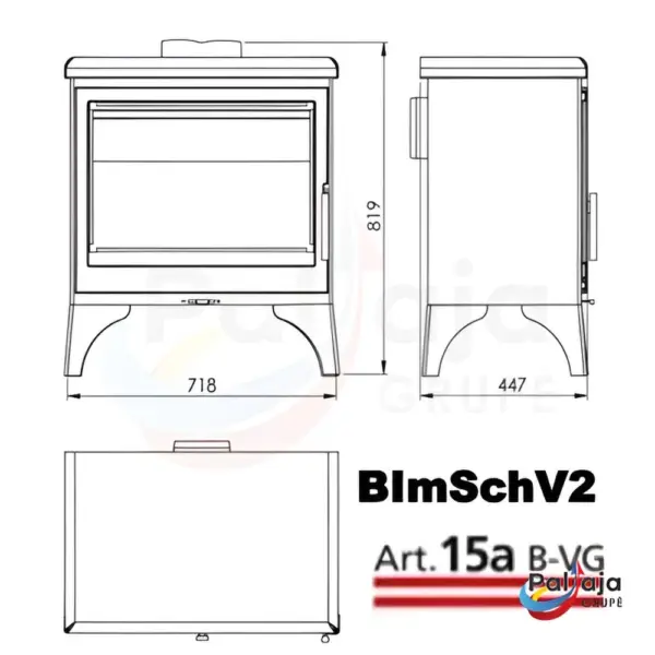 Malkinė krosnelė Panadero Boheme 9,8kW matmenys