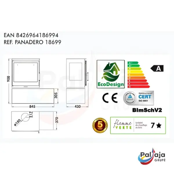 Malkinė krosnelė Panadero Charme 7,1kW informacija