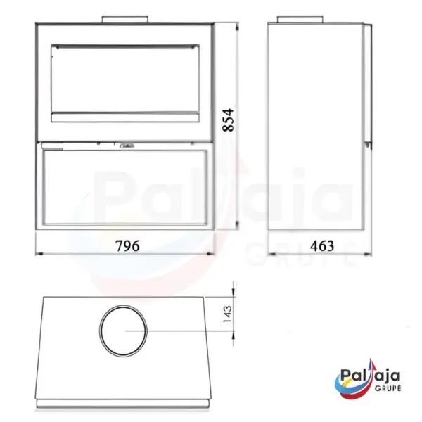 Malkinė krosnelė Panadero Fenix 7,2kW matmenys