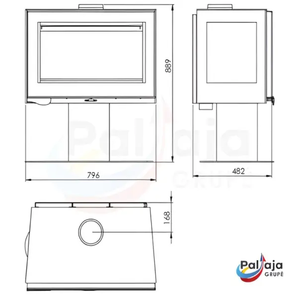 Malkinė krosnelė Panadero Harmonie 7,2kW matmenys