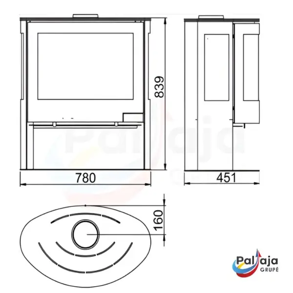 Malkinė krosnelė Panadero Iris 7,8kW matmenys