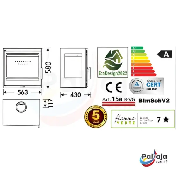 Malkinė krosnelė Panadero Onix Wall 7,1kW informacija