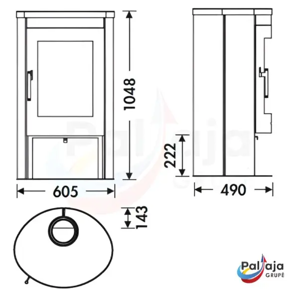 Malkinė krosnelė Panadero Oval 1 8,7kW matmenys