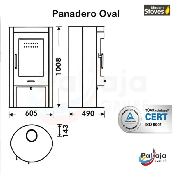 Malkinė krosnelė Panadero Oval 8,7kW matmenys