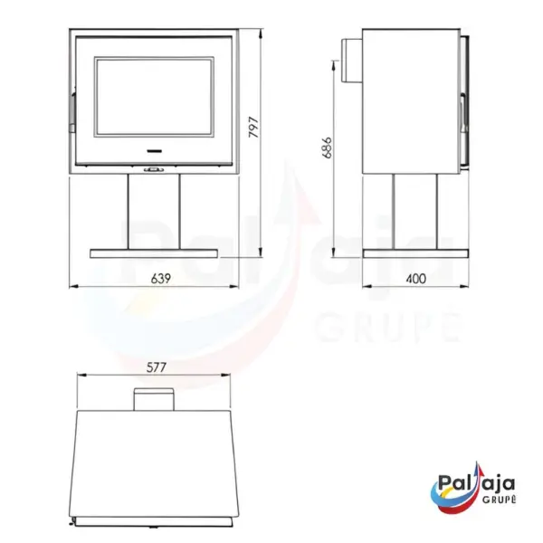 Malkinė krosnelė Panadero Verne 6,7kW matmenys