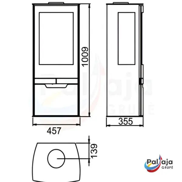 Malkinė krosnelė Panadero Zinc 7,9kW matmenys