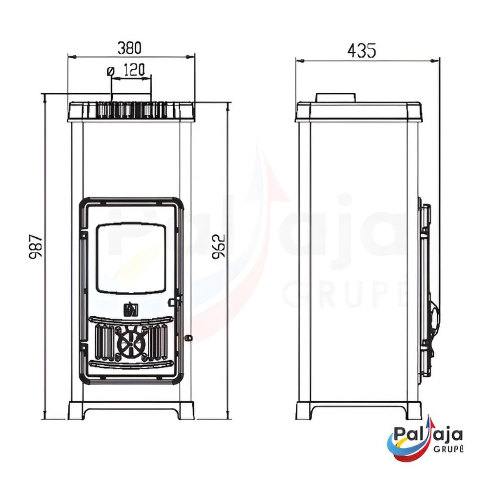 Malkinė krosnelė Plamen Dora 10 N 7.2 kW matmenys