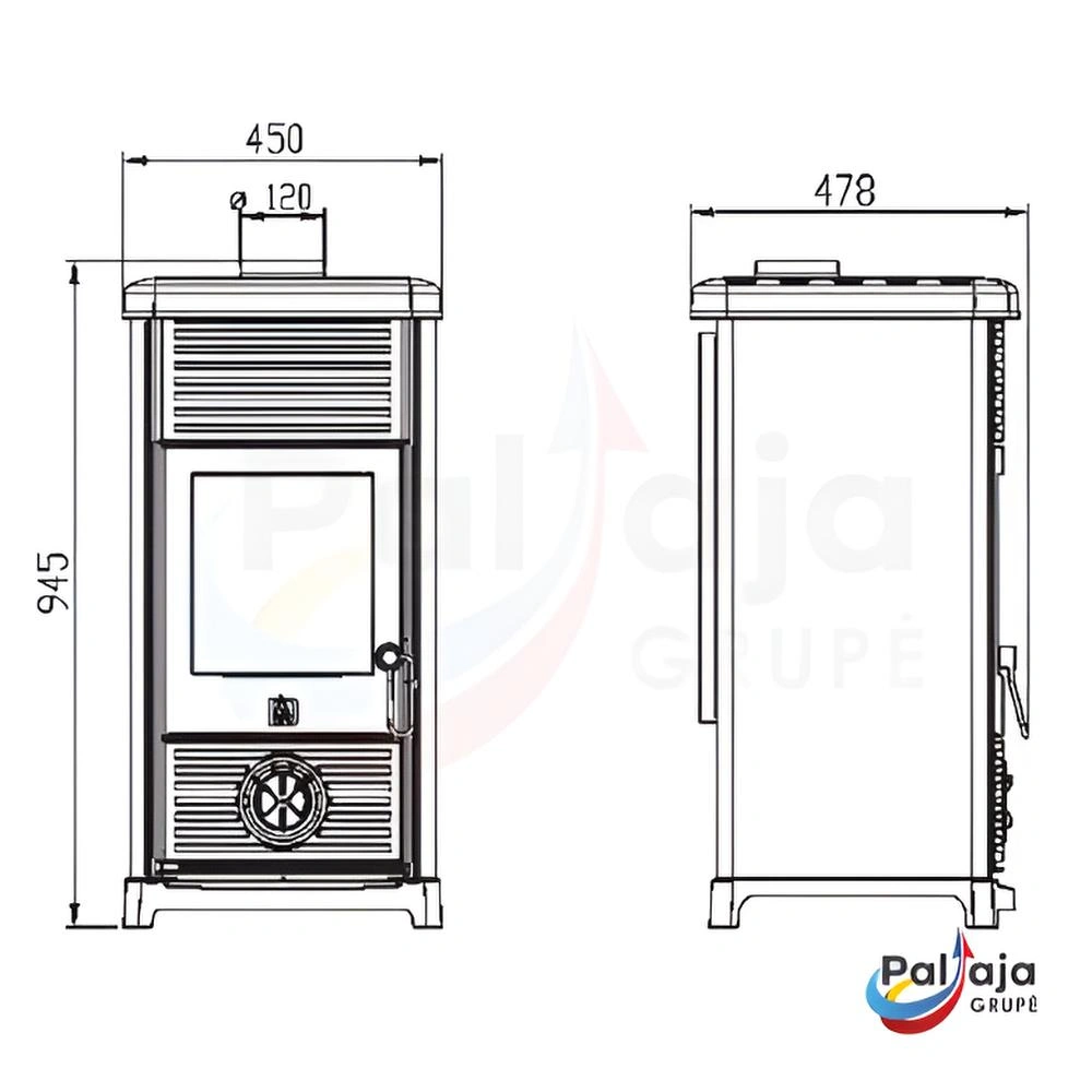 Malkinė krosnelė Plamen Maestral N 6.5 kW matmenys