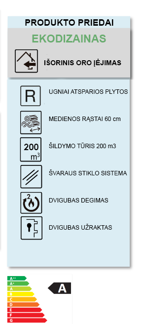 Malkinė krosnelė Denia Elyps 7.8kW etiketė su informacija viršuje