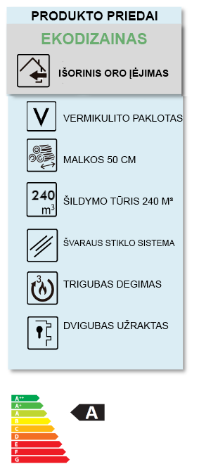 Malkinė krosnelė Linz Wall 8kw ypatumai, etiketė
