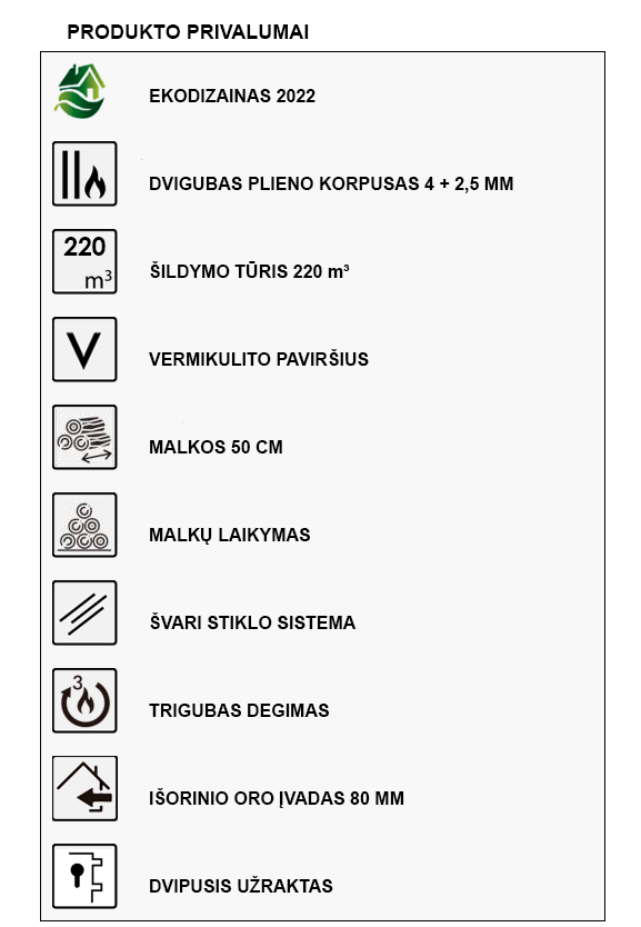 Malkinė krosnelė Panadero Akita 6,3kW privalumai