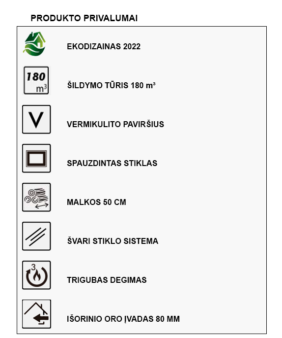 Malkinė krosnelė Panadero Naxos 6,7kW ypatybės
