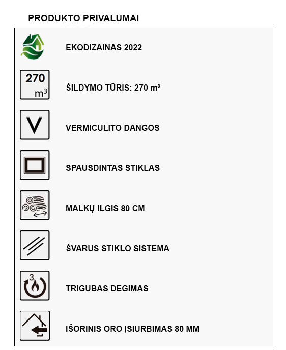 Malkinis židinys Panadero 101-S privalumai